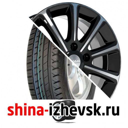 Колесо в сборе Viatti Strada (V-130) 205/55 R16 V 91 + СКАД Милан 6.5xR16 5×114.3 ET45 DIA60.1 Черный глянцевый с полированной лицевой поверхностью в Ижевске